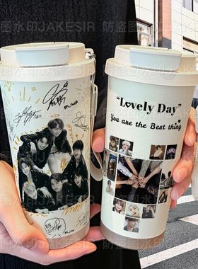 BTS防弹少年团保温杯不锈钢学生高颜值吸管双饮大容量咖啡水杯