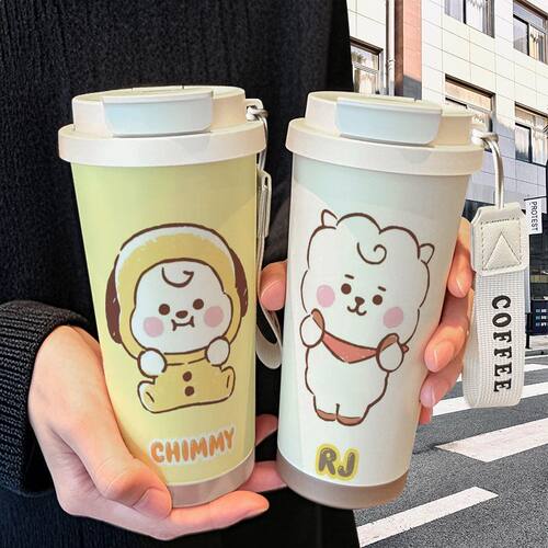 防弹少年团bt21应援保温杯不锈钢吸管双饮大容量咖啡水杯学生高颜