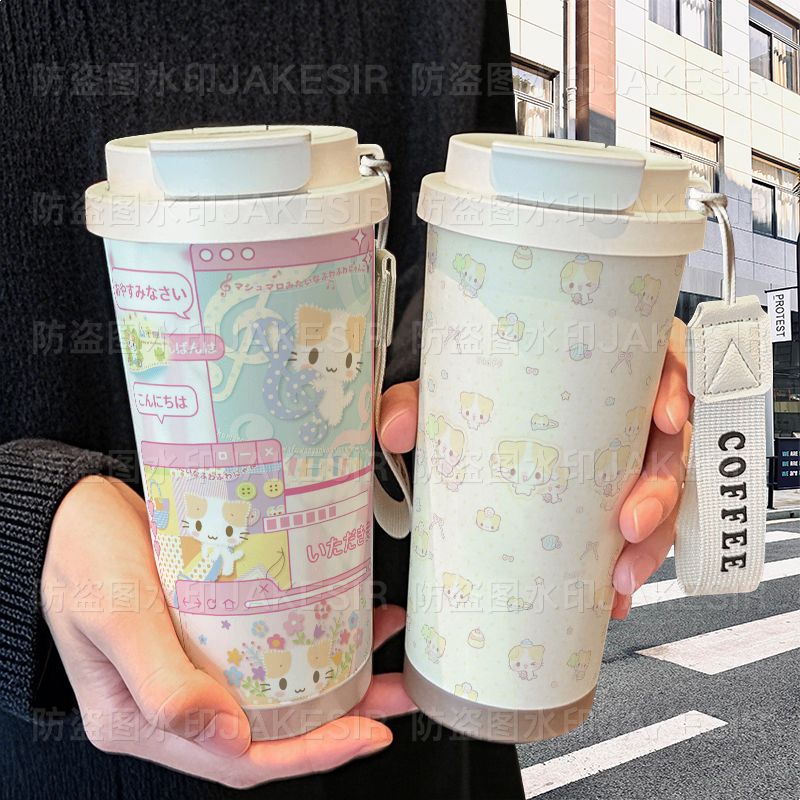小棉花糖猫可爱保温杯不锈钢学生高颜值吸管双饮大容量咖啡水杯图片