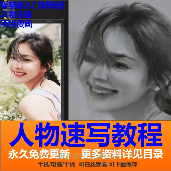 人物速写人物头像手绘漫画视频教程自学零基础入门绘画教学课程