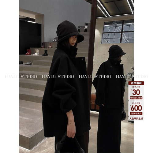 HanLu studio品牌线·小众原创暗黑先锋廓型100绵羊毛毛呢外套冬
