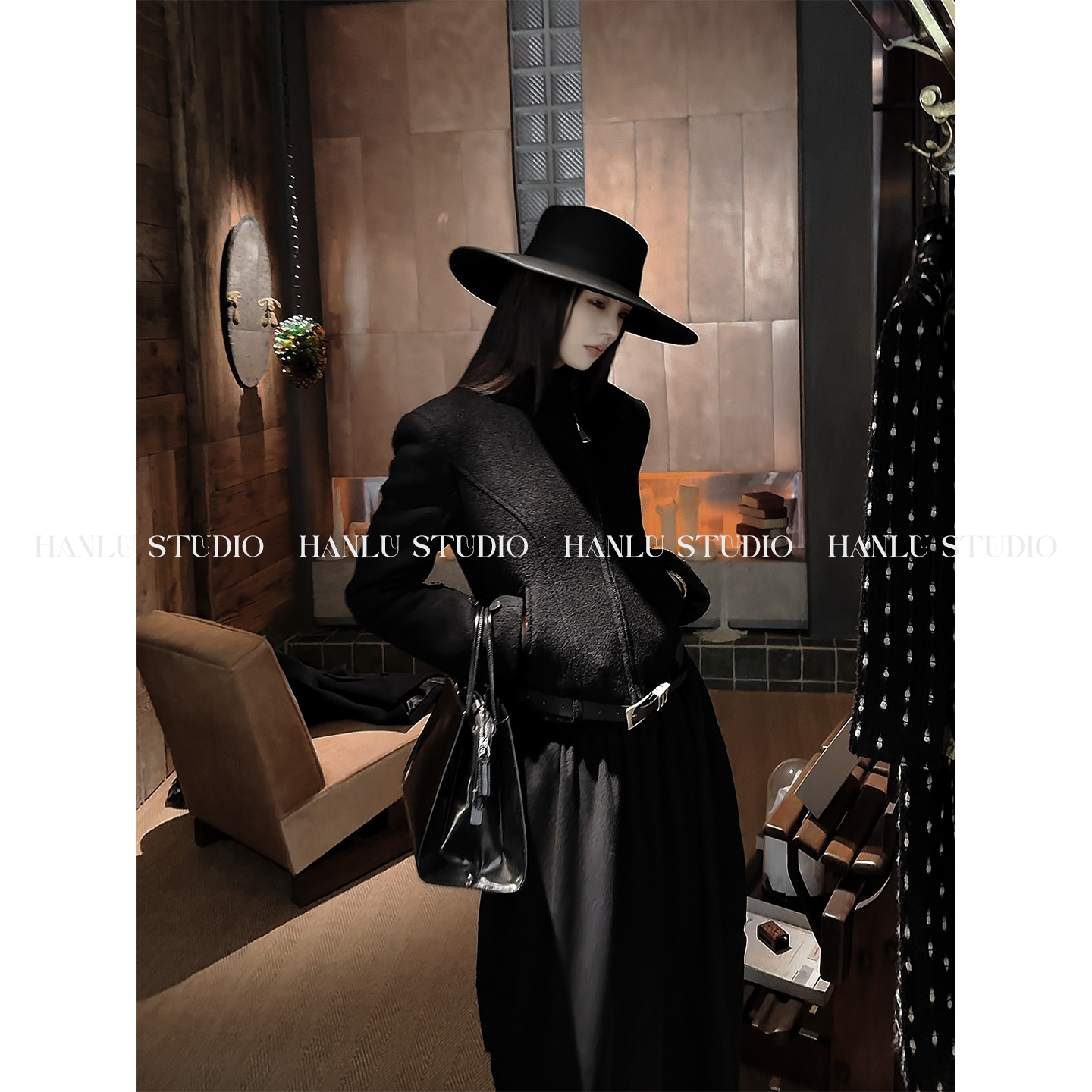 HanLu studio品牌线·小众原创精裁收腰绵羊毛夹克90白鸭绒外套冬