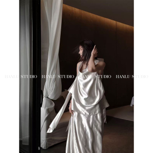 上衣 氛围感荡领多层不对称设计莫代尔醋酸无袖 HANLU STUDIO品牌