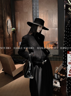 HanLu studio品牌线·小众原创精裁收腰绵羊毛夹克90白鸭绒外套冬