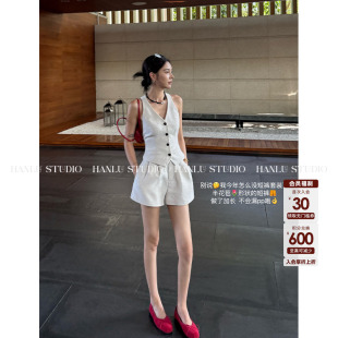 套装 HanLu studio游牧波嬉风高阶老钱风Y型后背肌理麻料短裤