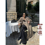 HanLu studio品牌线·高质感row风军绿色大A摆阔型大翻领风衣外套