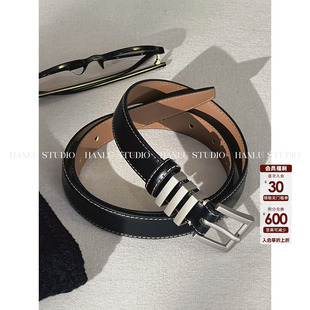 HanLu 百搭时髦宽边撞色明线设计金属扣黑色女士腰带 studio品牌