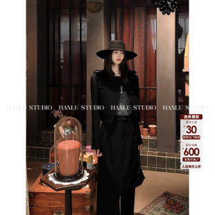 时髦精羊毛外套 黑色长袖 HANLU STUDIO品牌高ji感立裁设计直筒短款