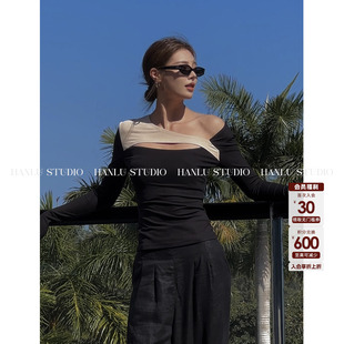 设计感黑色上衣 显瘦时尚 HanLu studio休闲百搭修身