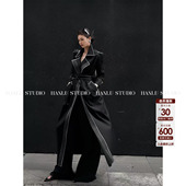 HanLu 风衣 studio小众高智感重工双排扣撞色立裁明线高领羊毛长款