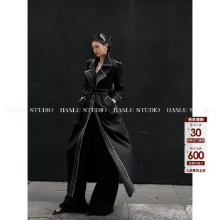 HanLu 风衣 studio小众高智感重工双排扣撞色立裁明线高领羊毛长款