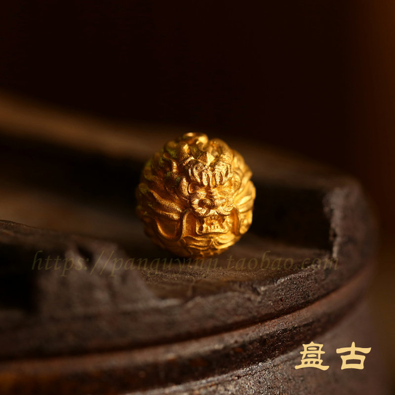 黄金足金软金古法金浮雕龙珠圆珠转运珠定做15mm