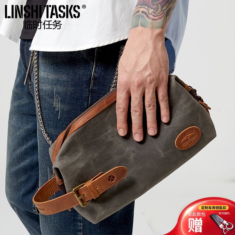男士手抓包新款个性手拿包休闲帆布手提包包复古小包韩版男包潮流