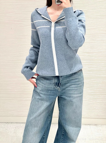 Zoyi知予秋冬羊绒双面连帽针织开衫女宽松显瘦毛衣外套