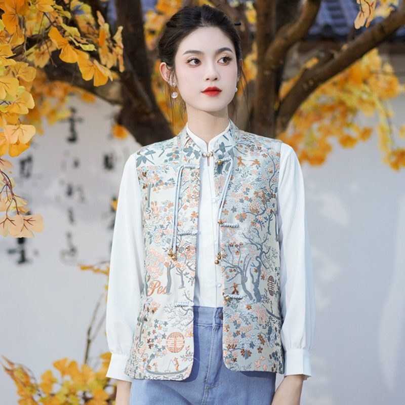 NEW CHINESE RETRO BUCKLE MODIFIED TANG JACKET FALL|WINTER 2023 NEW ETHNIC STYLE EMBROIDERED VEST CARDIGAN JACKET