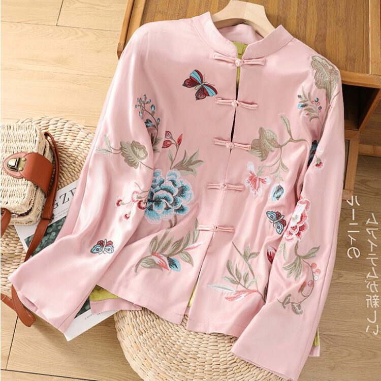CHINESE STYLE WOMENS CLOTHING 2024 EARLY SPRING NEW MOM WEAR RETRO BUCKLE BEAUTIFULLY EMBROIDERED TANG DRESS TOP TEA JACKET