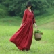 2021 mùa xuân mới cộng với kích thước phụ nữ văn học váy cổ v cổ điển mùa xuân và mùa thu hanfu cải tiến váy dài giả - Váy dài