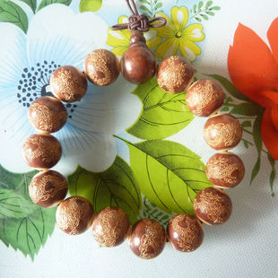 15颗*直径15mm红酸枝木镶牛骨雕金龙转运避小人佛珠/念珠/手串