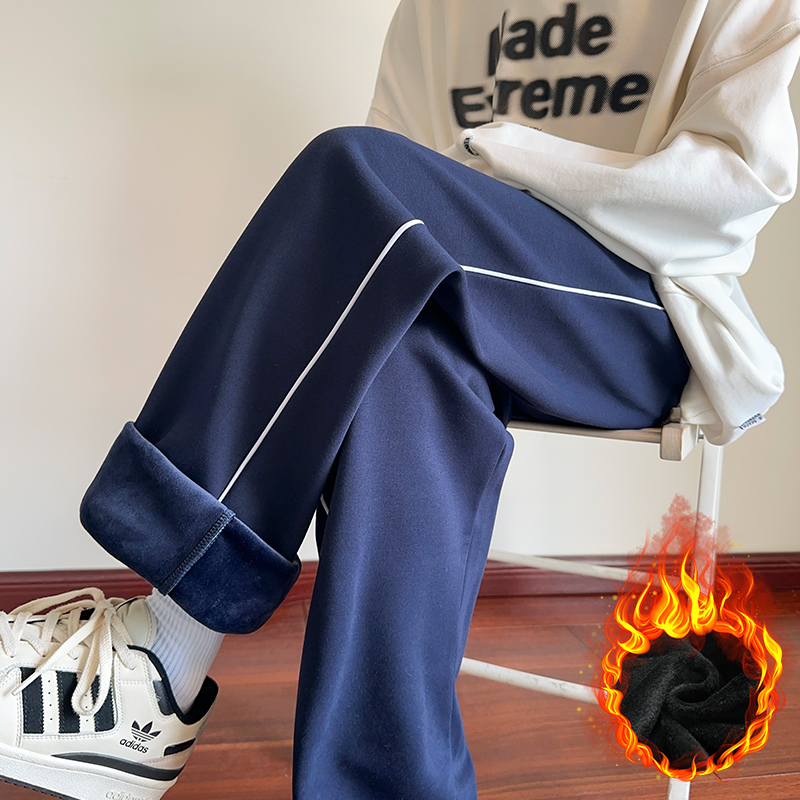 冬季校服款男学生藏蓝色校裤加绒初中高中初中生藏青校裤子运动裤