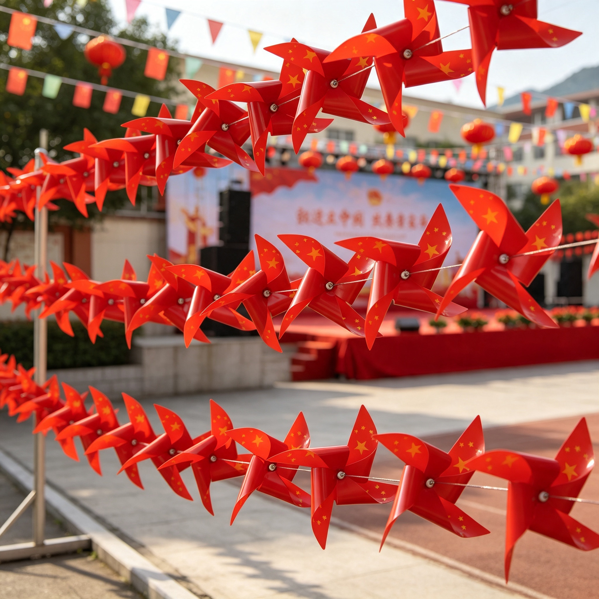 十一国庆节氛围布置场景装饰2026店铺门店中秋风车商场活动景区