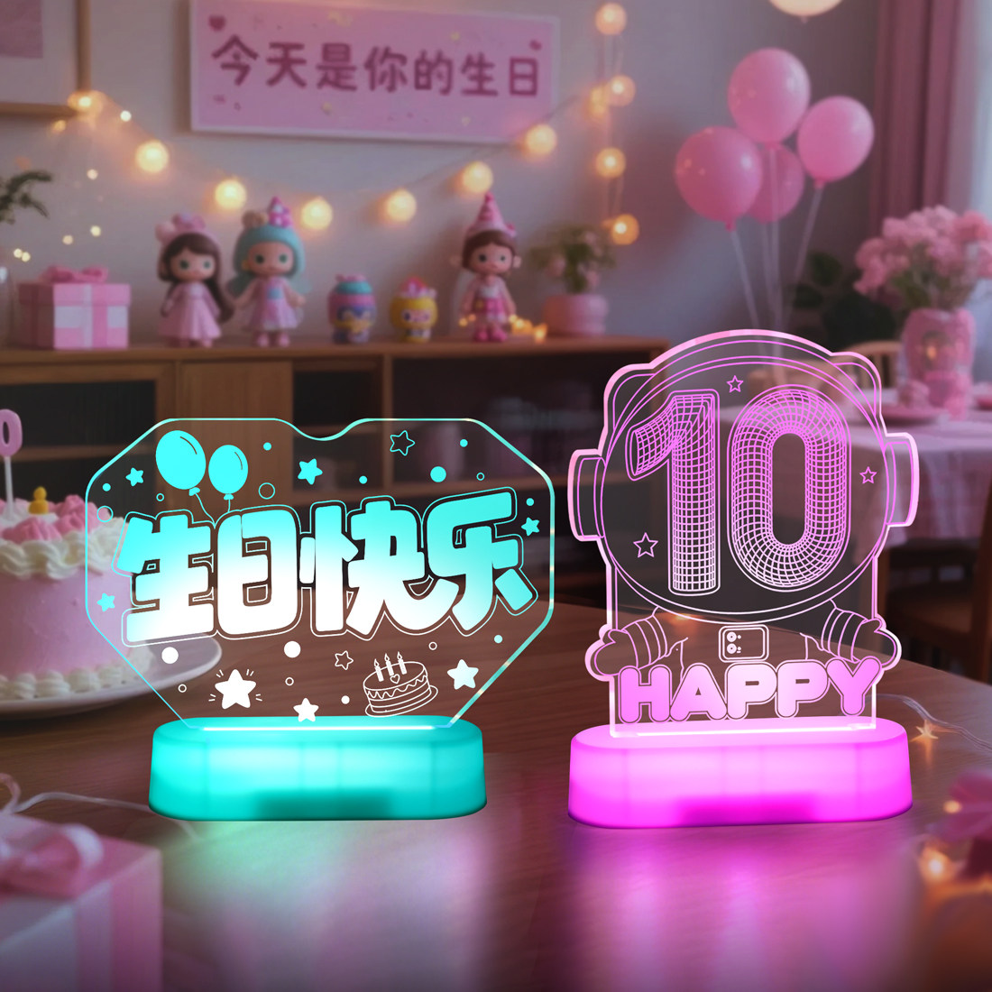 女童10岁生日发光数字灯牌装饰