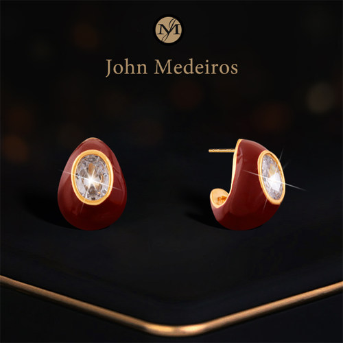 意大利john medeiros珐琅水滴单钻耳钉高级感轻奢女独特领针耳环