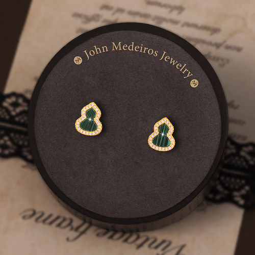 意大利john medeiro满钻如意孔雀石耳钉高级感轻奢女爆闪领针耳环