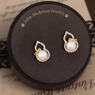 意大利john medeiros满钻珍珠如意耳钉高级感轻奢葫芦女领针耳环