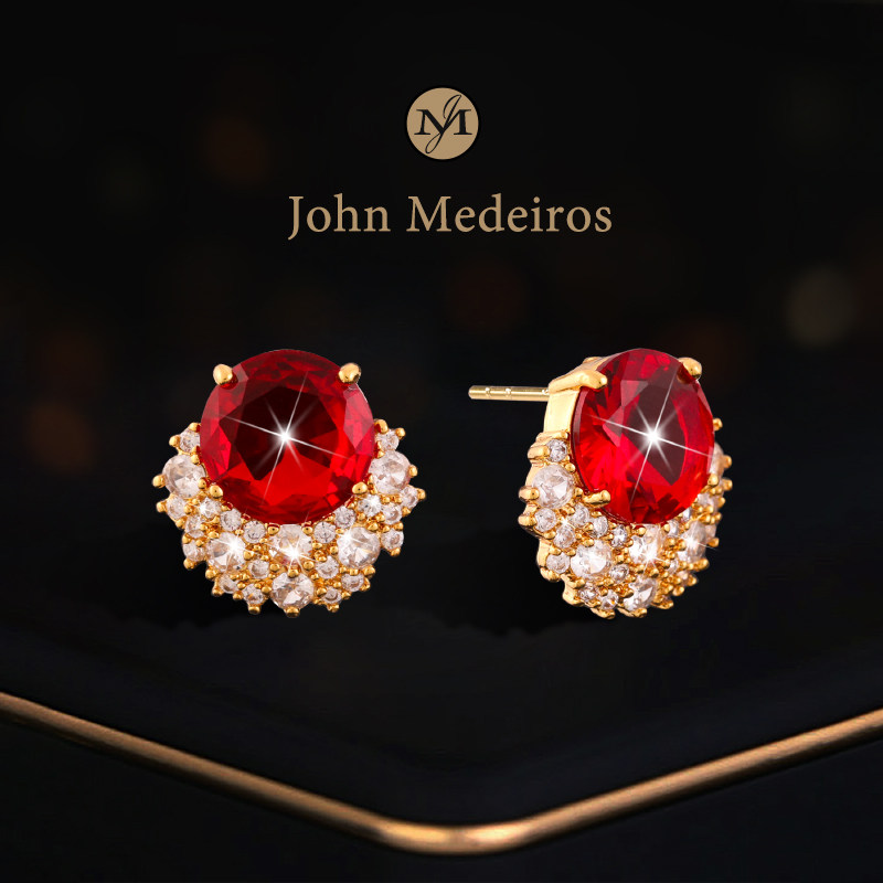 意大利john medeiros满钻新年宝石耳钉高级感轻奢女红色领针耳环
