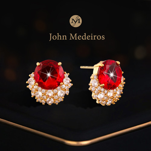 意大利john medeiros满钻新年宝石耳钉高级感轻奢女红色领针耳环