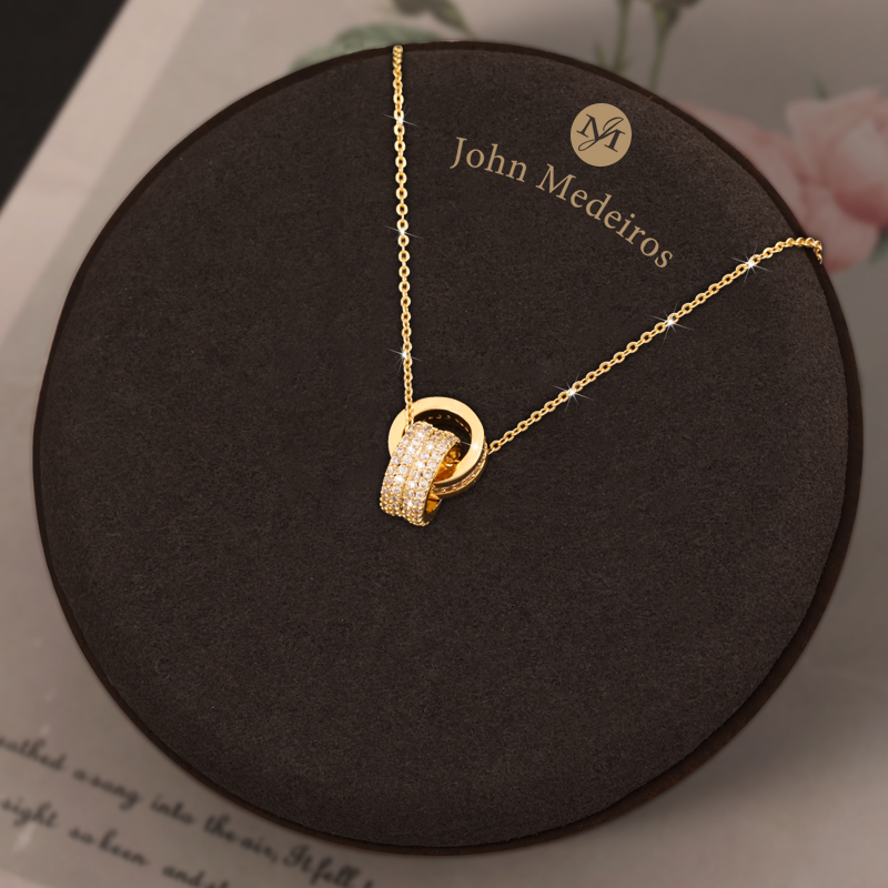 意大利john medeiros满钻双圈圆环项链金色高级感轻奢领针锁骨链