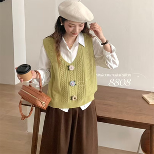 韩系减龄针织毛衣马甲女 宽松显瘦叠穿V领背心上衣潮 2025秋季 新款