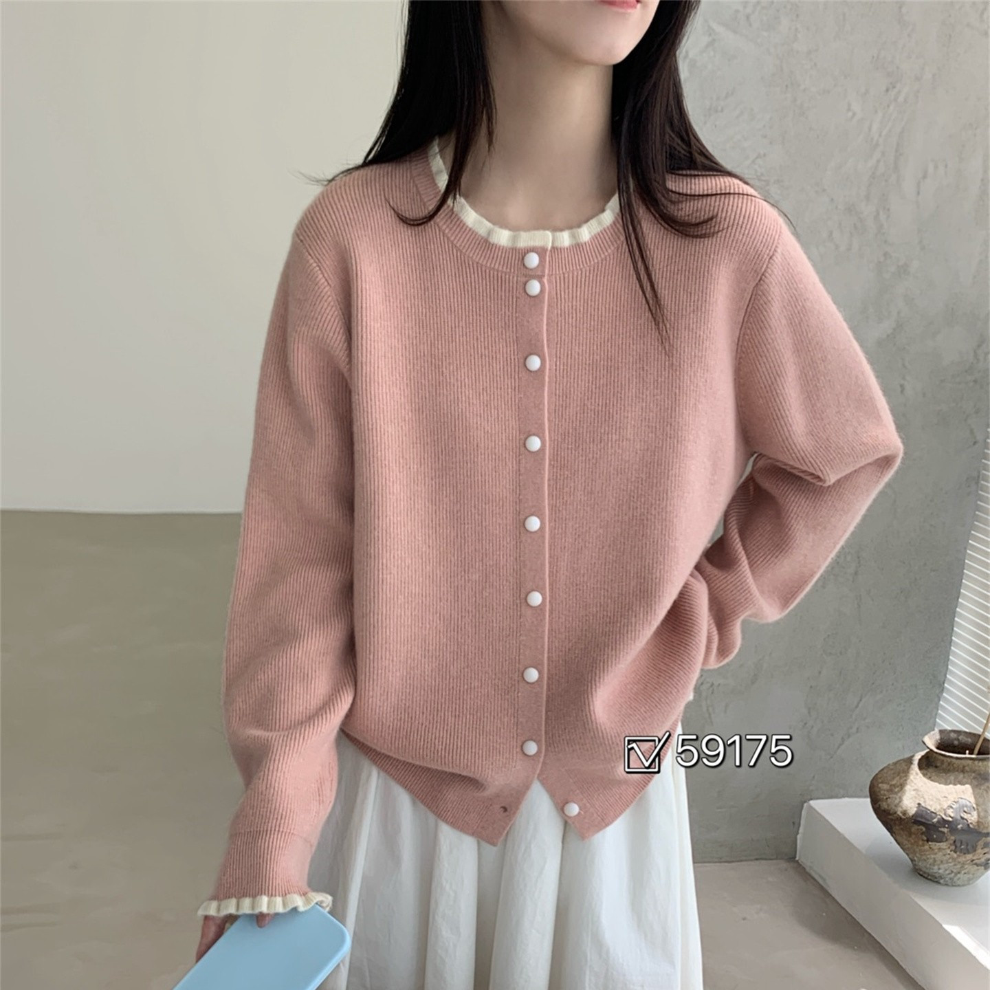 韩版圆领针织开衫女宽松显瘦毛衣