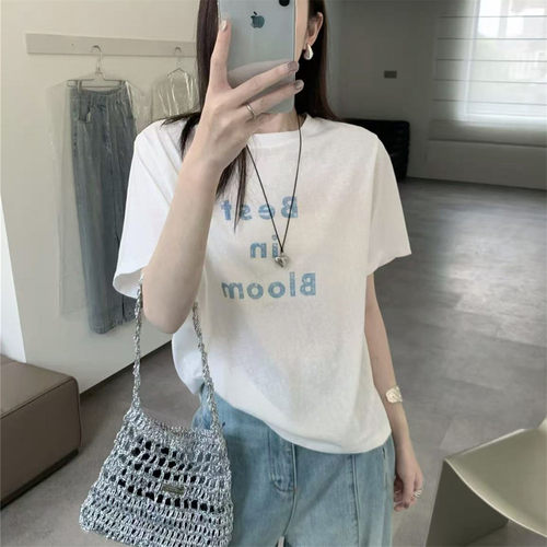 简约字母印花宽松圆领短袖T恤女