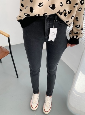 加绒加厚弹力高腰小脚牛仔裤