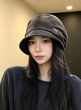 高级感贝雷帽女2026新款堆堆帽显脸小保暖复古帽子秋季宽檐包头帽