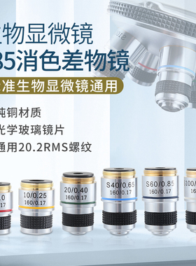 生物显微镜专业185消色差物镜4X 10X 20X 40X 60X 100X倍高清镜头