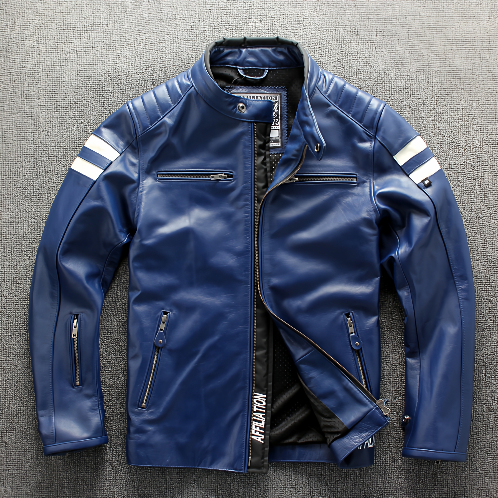 林志颖同款真皮皮衣机车服