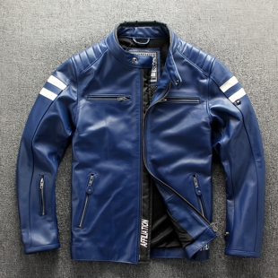 秋冬新品 摩托机车服骑行服皮夹克外套 真皮皮衣男头层牛皮立领修身