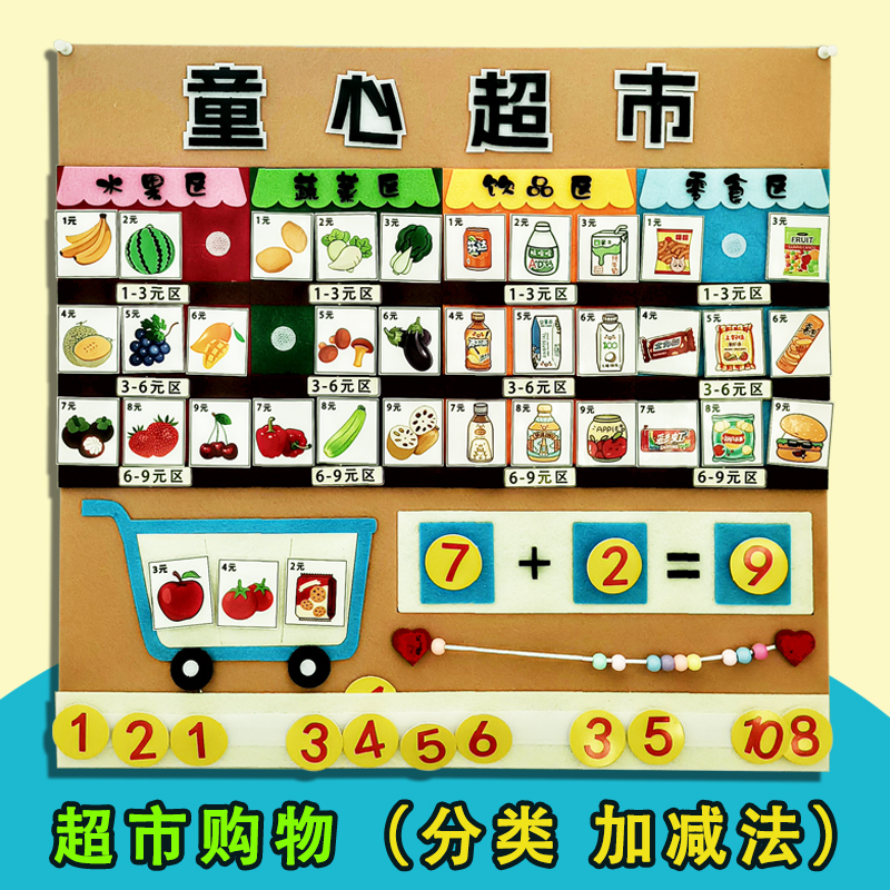 幼儿园中大班超市购物分类数学区角10以内加法益智玩教具游戏材料