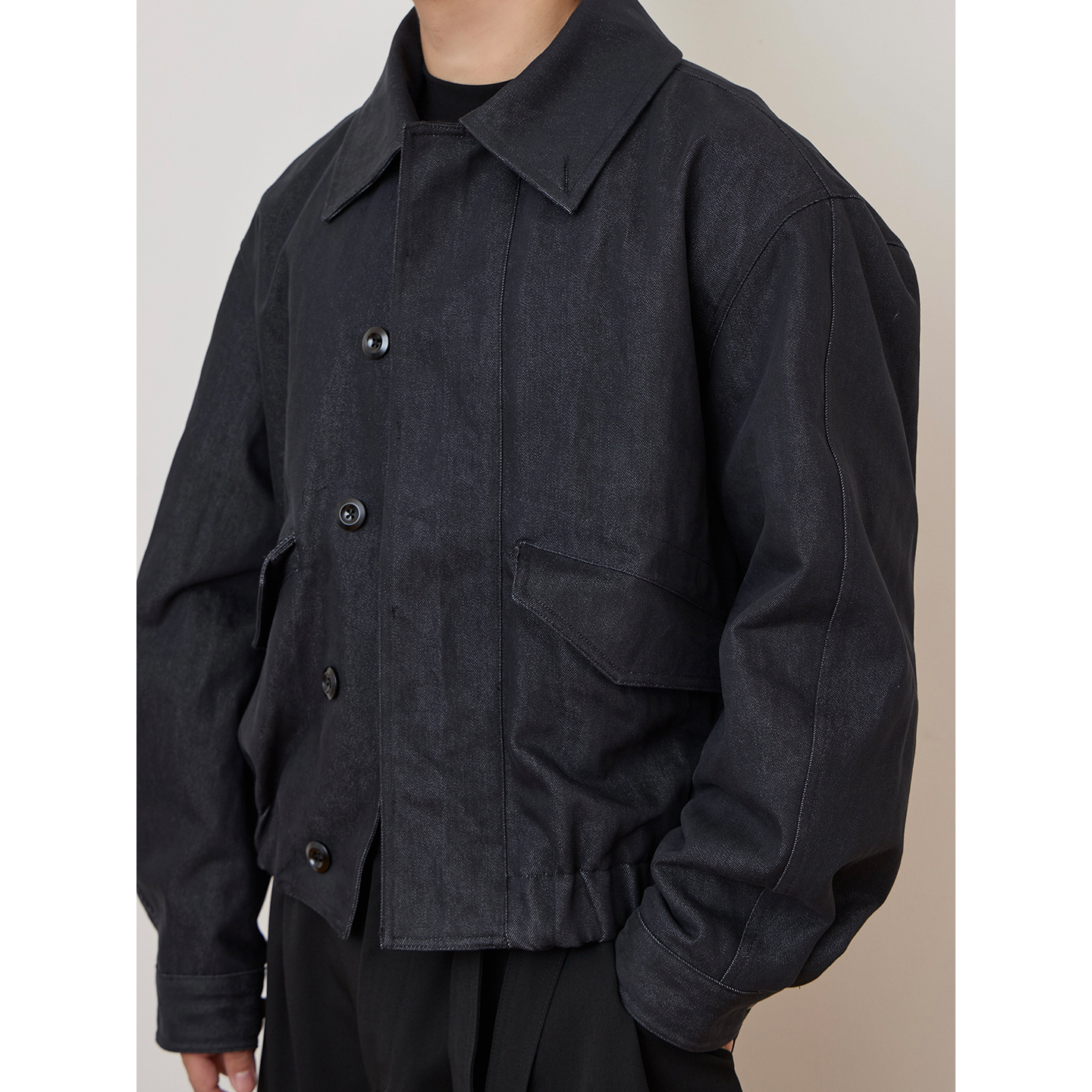 极简风廓形短版翻领牛仔夹克