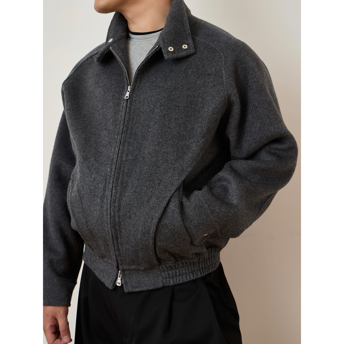 双面羊毛立领廓形毛呢大衣