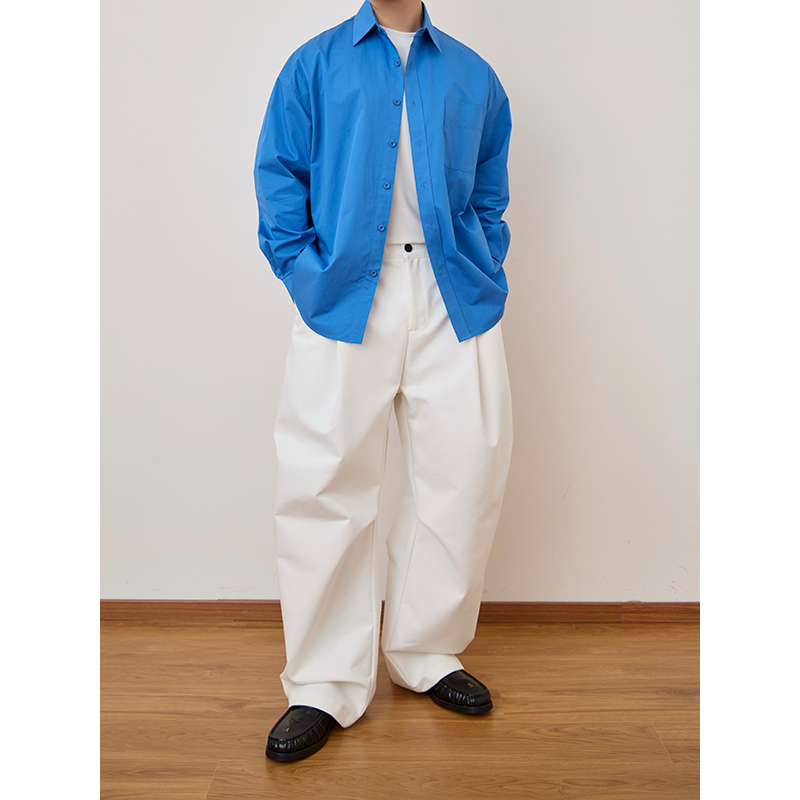 COLOUR U SOUL 定染全棉中性风复古长袖纯色衬衫男宽松休闲衬衣