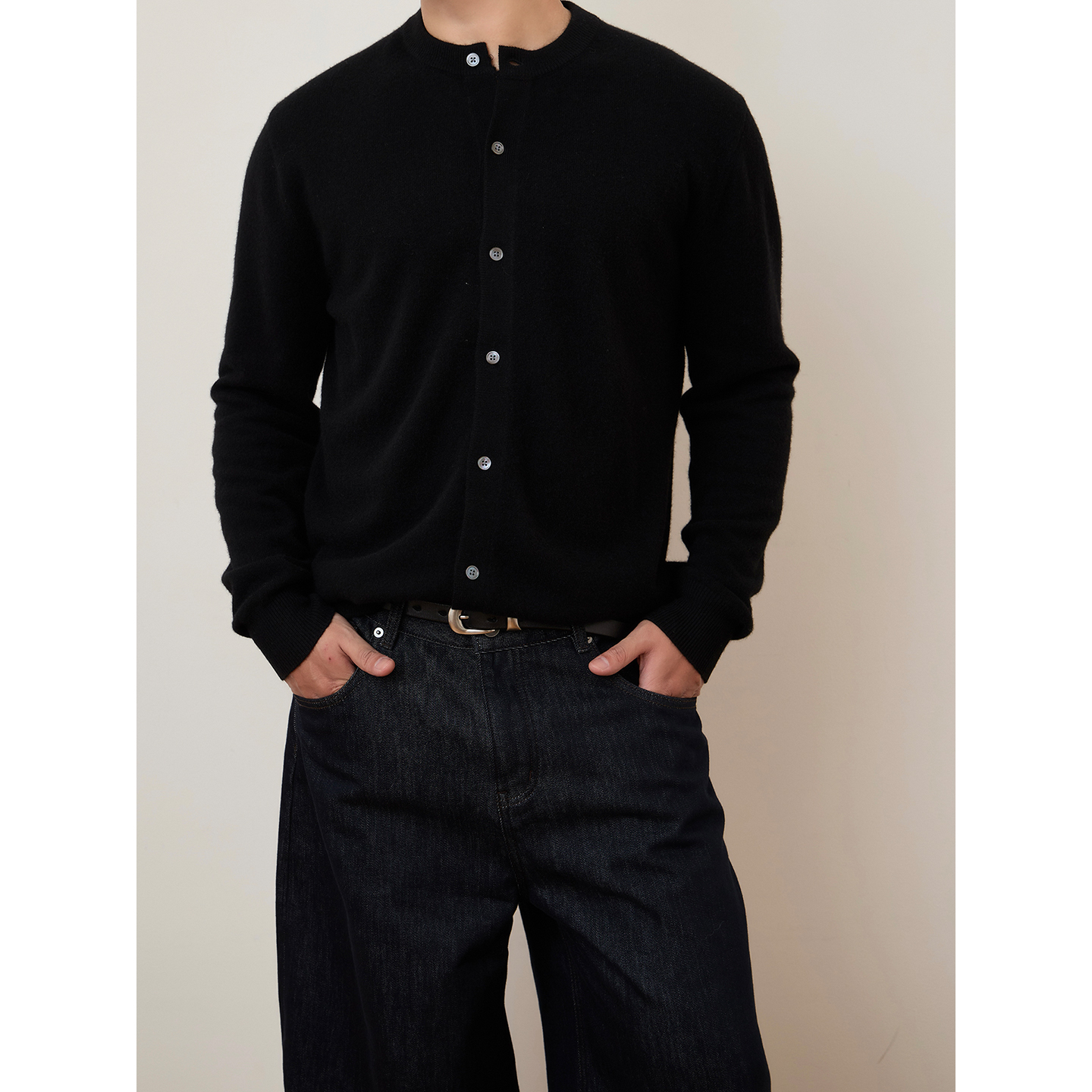 澳洲美丽诺羊毛针织衫男基础开衫