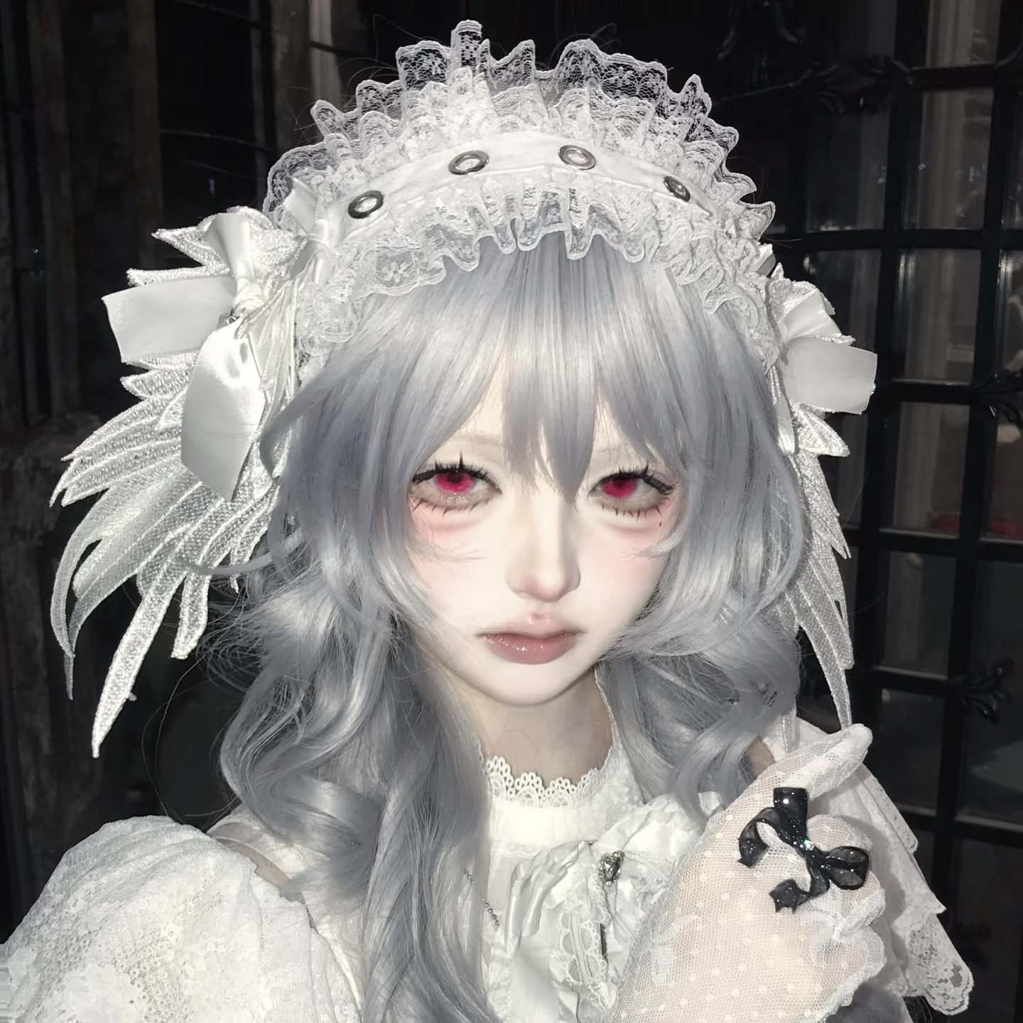 哥特暗黑蝴蝶结蕾丝翅膀发带女宫廷风lolita花边十字架发饰头饰