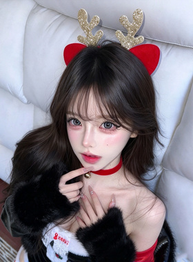 可爱圣诞鹿角发箍女红猫耳头箍