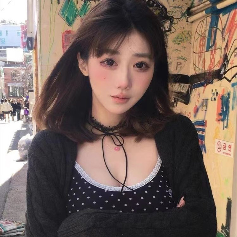 甜酷辣妹黑色蝴蝶结蕾丝绑带项链叠戴choker锁骨链复古设计感颈链