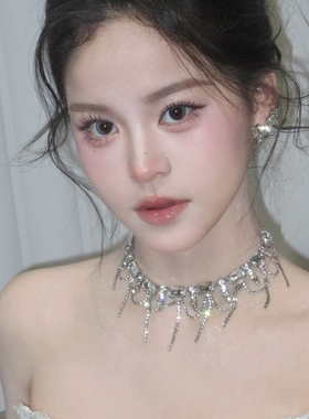 复古轻奢贵气感超闪满钻流苏项链