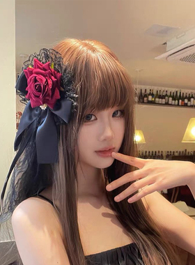 复古暗黑少女蕾丝玫瑰花发夹