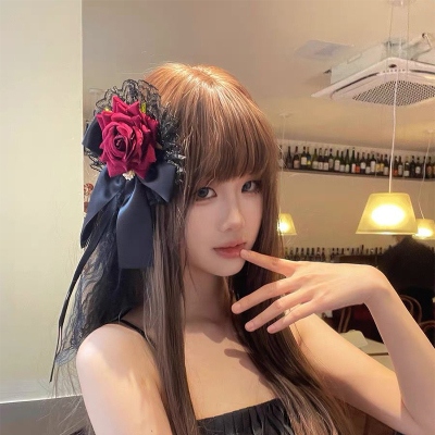 复古暗黑少女蕾丝玫瑰花发夹